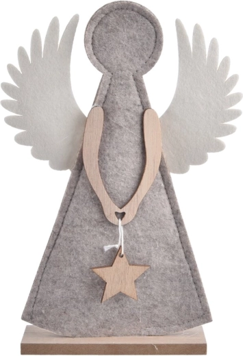 Decoración ángel de fieltro y madera con estrella gris 21 cm