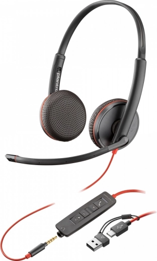 Auriculares POLY Blackwire 3225 USB‑C con adaptador USB‑A y 3,5 mm