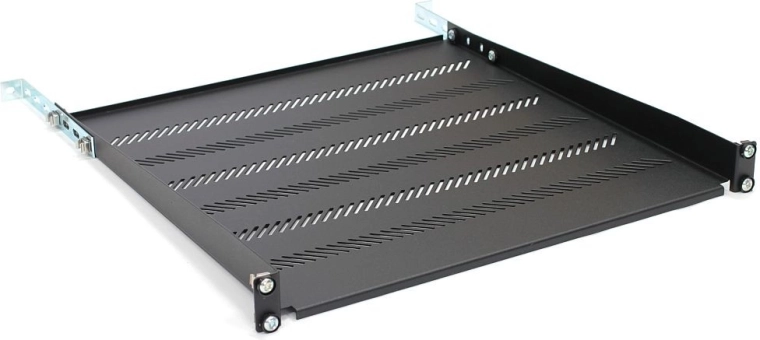 Estante para rack 19" 1U, 483 × 450 mm, negro, perforado con ajuste y soporte
