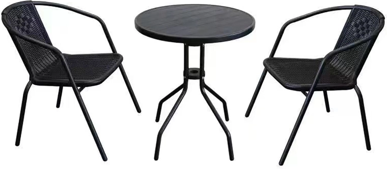 Set bistró de jardín con mesa de metal y 2 sillas con aspecto de ratán, negro