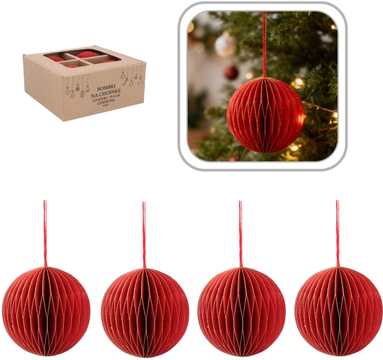 Juego de adornos navideños rojos de 8 cm – 4 uds.