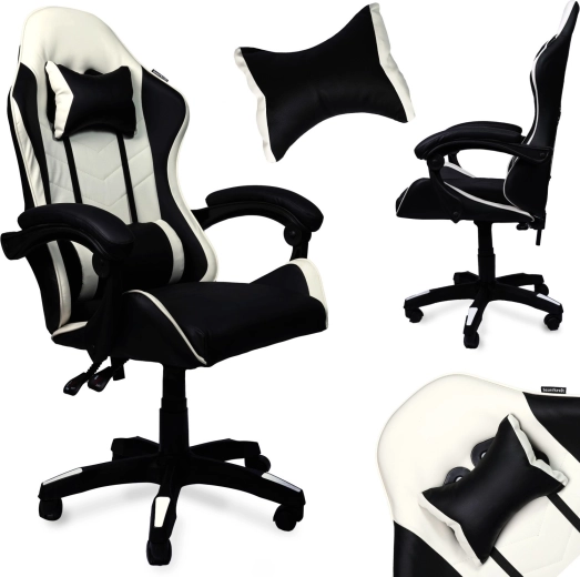 Sillón gaming giratorio de ecopiel en blanco y negro