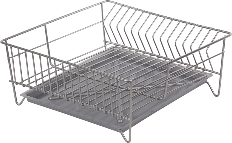Metpol escurridor cuadrado para vajilla de 32 cm, plateado, con bandeja de goteo