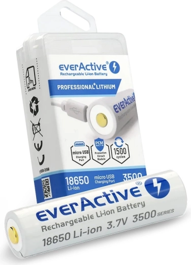 Batería recargable EverActive 18650 con micro USB 3500mAh