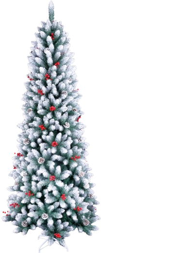 Árbol de Navidad artificial de 210 cm nevado con serbal, piñas e iluminación LED
