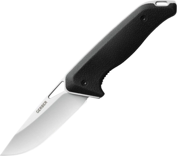 Navaja de caza de bolsillo Gerber Moment 8,5 cm con empuñadura de goma y funda de nailon