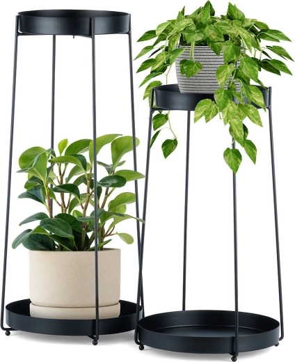 soporte metálico negro de dos niveles para plantas, set de 2 uds., 46/58 cm