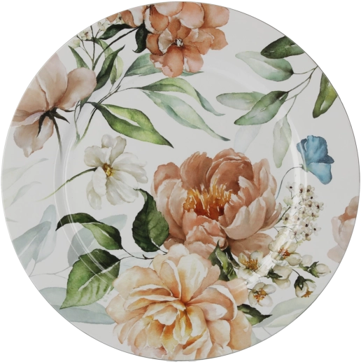 Bajo plato redondo con decoración floral 33 cm – blanco (paquete de 6 uds)