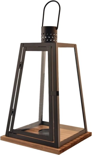 Linterna decorativa negra de metal y madera 60 cm