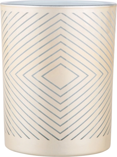 Portavelas de cristal beige-blanco con decoración geométrica 10 × 12,5 cm