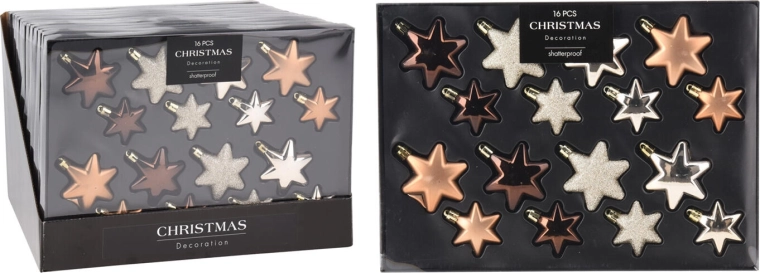 Adornos navideños estrella – mix marrón‑dorado, 16 uds.