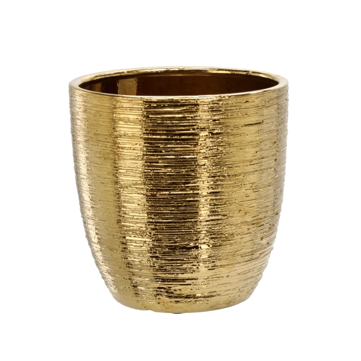 Macetero decorativo de cerámica 25 × 25 × 25 cm dorado