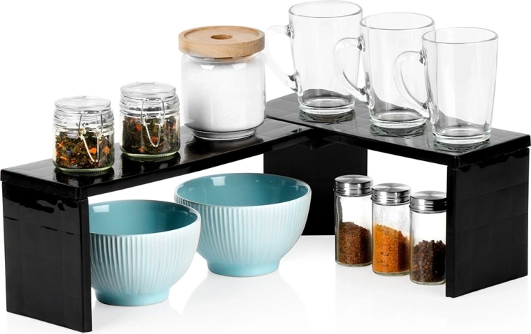 Estante de cocina esquinero, negro, 47 × 32 × 15,5 cm