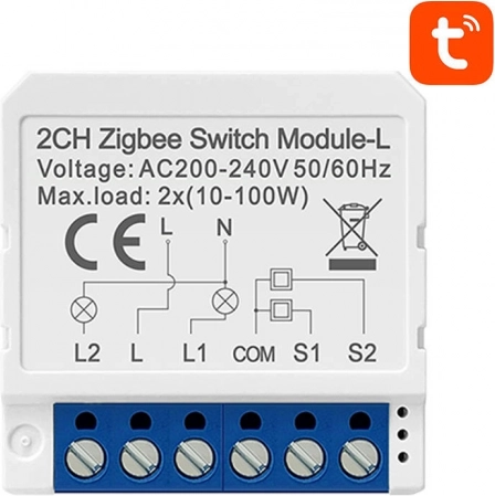 Módulo de conmutación inteligente ZigBee de dos canales sin neutro AVATTO para TUYA