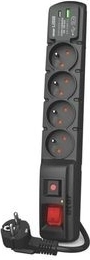 Regleta con protección contra sobretensiones Acar F4 con USB A+C, 5 m, 4× 230 V, PD 3.0 y QC, negra