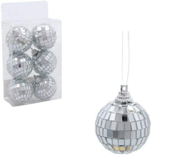 Juego de adornos navideños bola de disco 4 cm, 6 uds