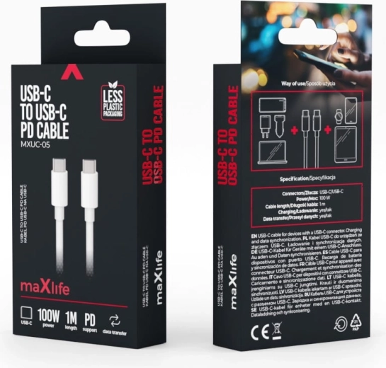 Maxlife MXUC-05 cable USB-C a USB-C 1 m 100 W blanco
