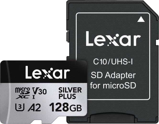 Tarjeta de memoria Lexar Silver Plus microSDXC de 128 GB con adaptador