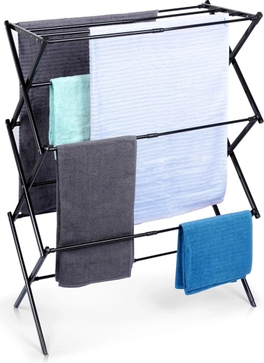 Tendedero plegable de metal para ropa, negro, telescópico, 44,5–75 × 37,5 × 105 cm