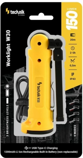 Technik W30 linterna de trabajo recargable COB LED 150 lm con luz roja