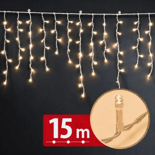 Cortina de luces LED de 15 m con 600 LED, blanco cálido