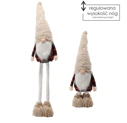 Gnomo navideño con patas ajustables beige-rojo - 1 pieza