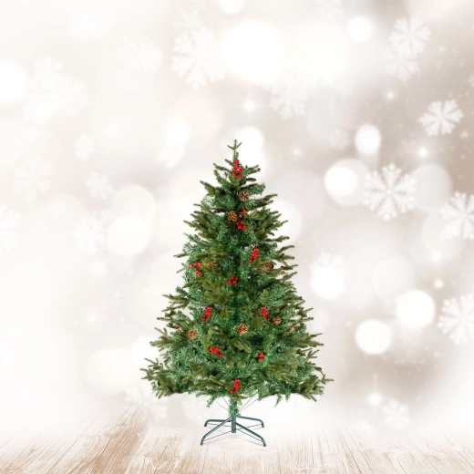 Árbol de Navidad artificial con bayas rojas de 120 cm
