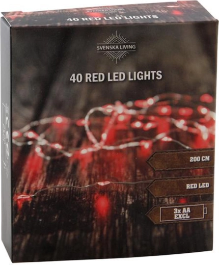 Guirnalda luminosa 40 LED, roja, 2 m, a pilas