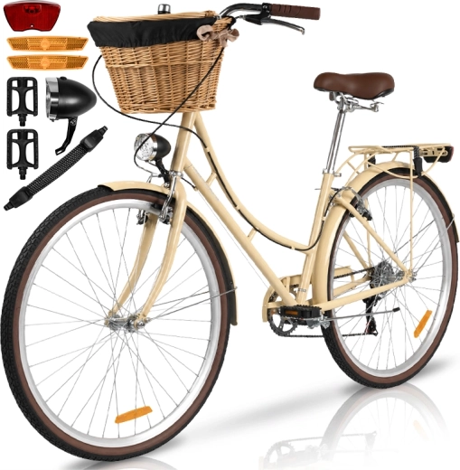 Bicicleta urbana de mujer Avilo creamy con cesta