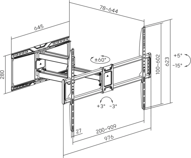 Ajuste preciso: giro ±60° e inclinación +5° / −15°