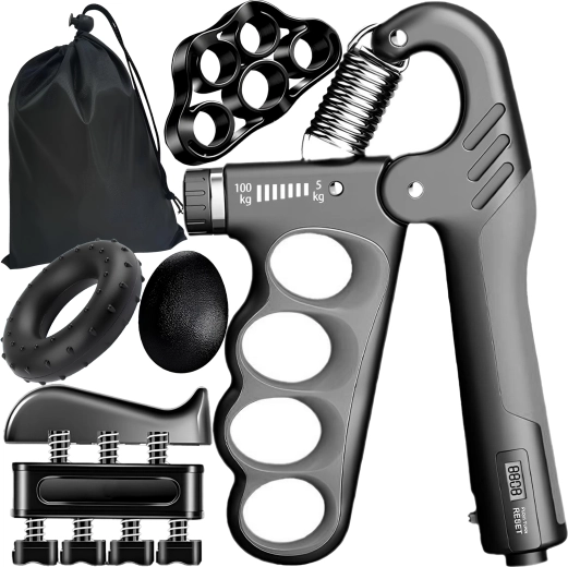Set de fortalecedores de manos RENEW FORCE 6 en 1 con resistencia ajustable de 5 a 100 kg, contador y estuche
