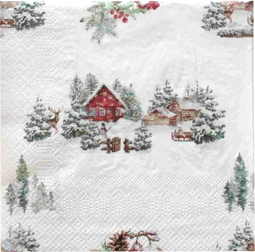 Servilletas navideñas con paisaje invernal, de 3 capas, 33 × 33 cm