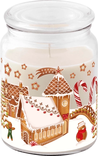 Vela aromática en tarro de cristal con tapa Aldea de pan de jengibre 510 g