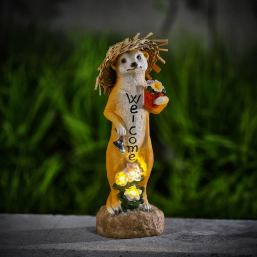 Figura LED solar de suricata Welcome de 30 cm
