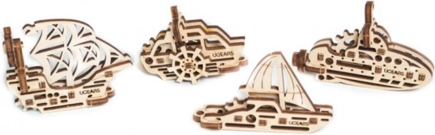 Ugears rompecabezas mecánico de madera 3D – 4 llaveros mecánicos Barcos