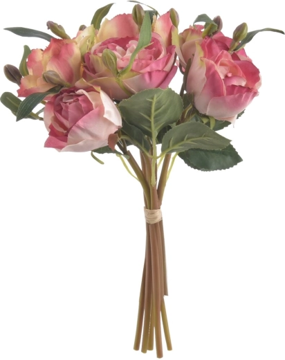 Ramo artificial de flores rosas y lirios en color burdeos 26 cm
