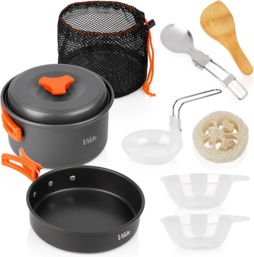 Juego turístico de camping Vilde de utensilios de cocina de aluminio anodizado con accesorios, 10 piezas