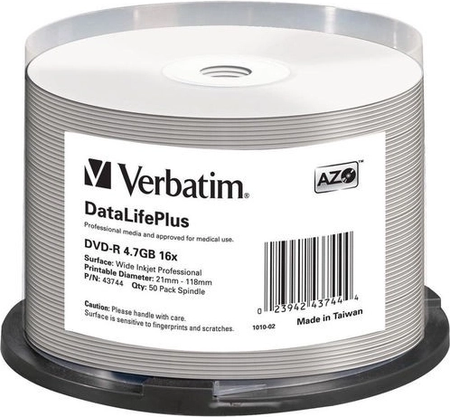 Verbatim DataLifePlus DVD-R 4,7 GB 16x con superficie imprimible - 50 unidades