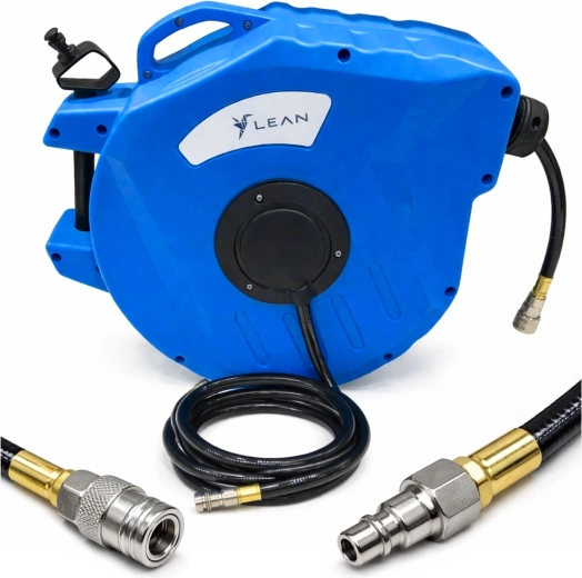 Carrete enrollador automático de manguera neumática 20 m, 8×12 mm, 24 bar