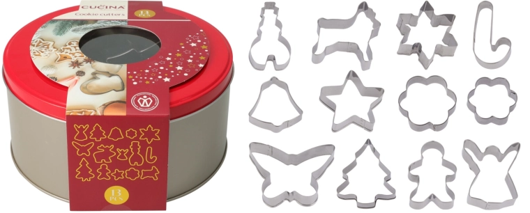 Juego de cortadores de galletas de acero inoxidable para repostería, 12 uds. en caja metálica
