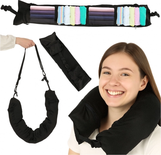 Almohada de viaje con espacio de almacenamiento negra