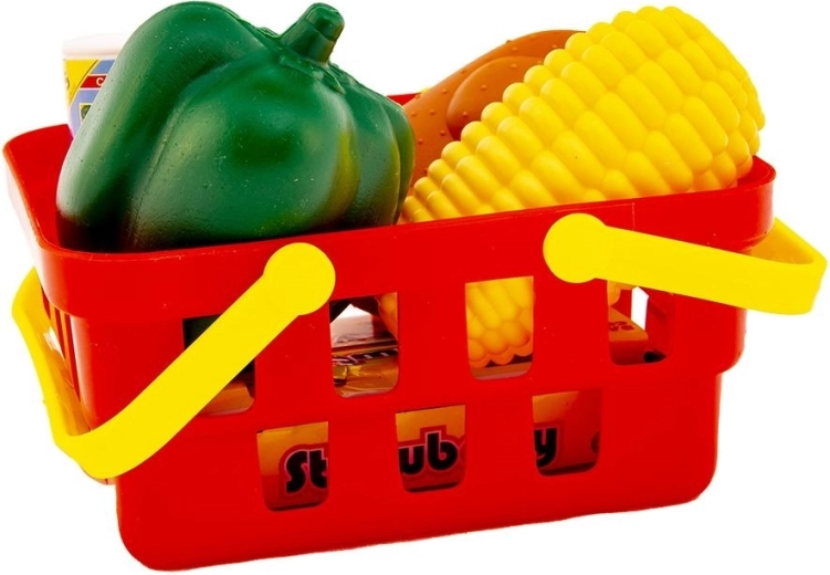 Cesta de compra y alimentos en envase