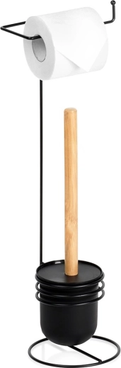 Soporte para papel higiénico con escobilla, negro, 53 cm