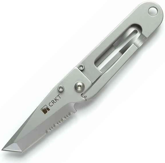 CRKT K.I.S.S. navaja de bolsillo 5,7 cm, hoja parcialmente dentada, bead blasted, totalmente metálica