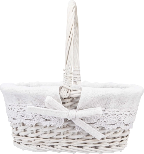 Cesta ovalada de mimbre blanca Altom Design con asa e inserto de tela