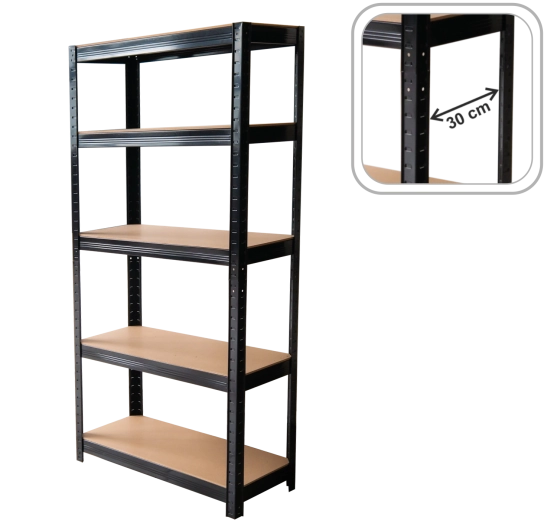 Estantería metálica de 5 baldas 180 × 90 × 30 cm negra, capacidad de carga por balda 175 kg