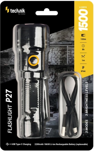 Technik MT-P27 linterna de bolsillo 1500 lm con USB‑C y batería 18650 intercambiable