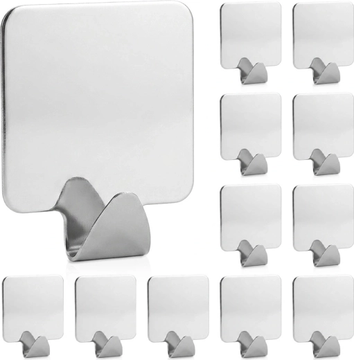 Ganchos adhesivos de acero inoxidable Storage Solutions plateados, 12 uds.