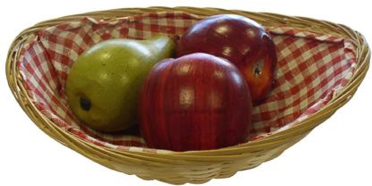 Cesta ovalada de mimbre con tela de cuadros