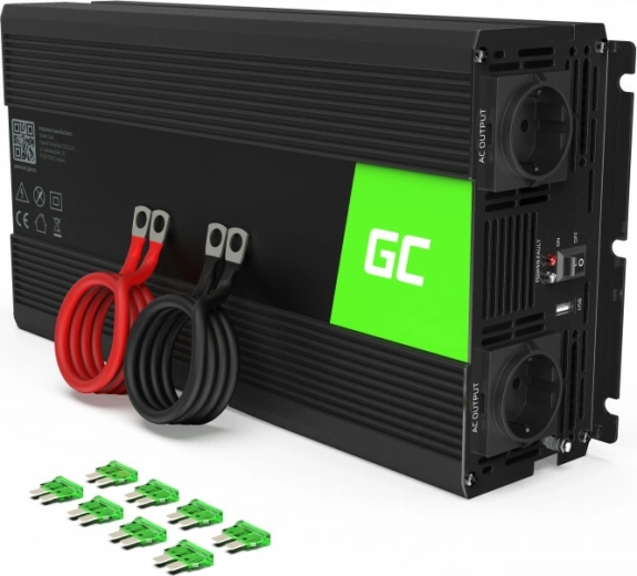 Green Cell convertidor de tensión 24 V a 230 V, onda sinusoidal pura, 1500 W